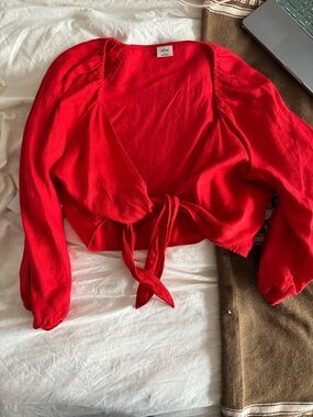 Aritzia Wilfred Red Linen Top